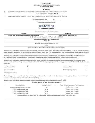 Thumbnail Brunswick Corporation Quarterly Report 2019-q2