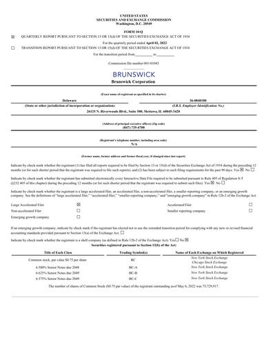 Thumbnail Brunswick Corporation Quarterly Report 2022-q1