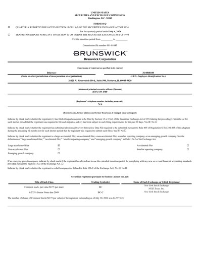 Thumbnail Brunswick Corporation Quarterly Report 2026-q2