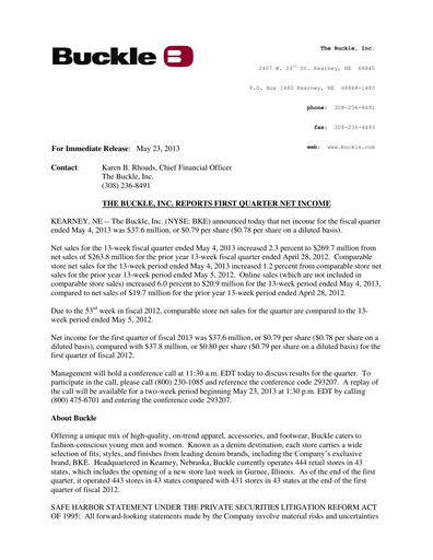 Thumbnail Buckle
 Quarterly Report 2013-q1