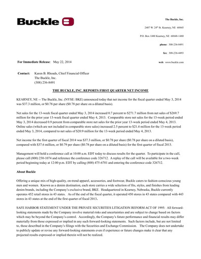 Thumbnail Buckle
 Quarterly Report 2014-q1