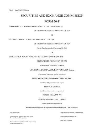 Thumbnail Buenaventura Mining Company  Annual Report 2002