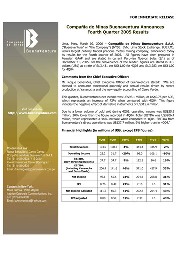 Miniature Buenaventura Mining Company  Bilan financier 2005