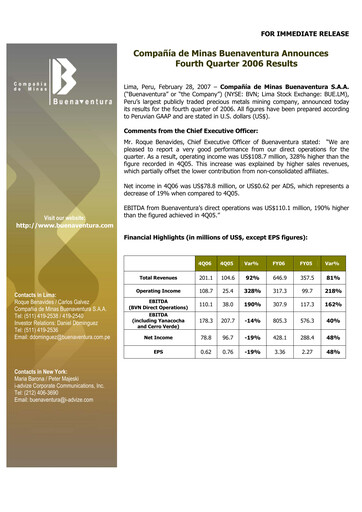 Miniature Buenaventura Mining Company  Bilan financier 2006