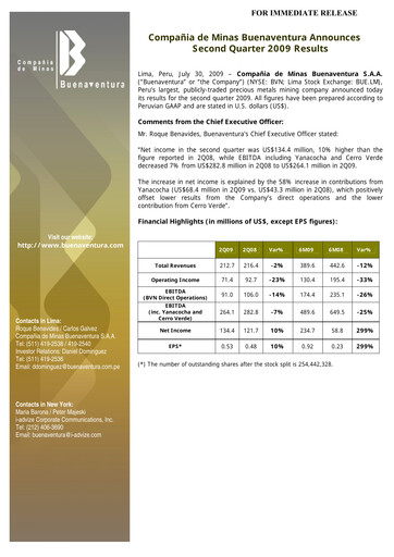 Miniature Buenaventura Mining Company  Bilan financier 2009-h1
