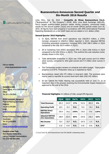 Miniature Buenaventura Mining Company  Bilan financier 2016-h1