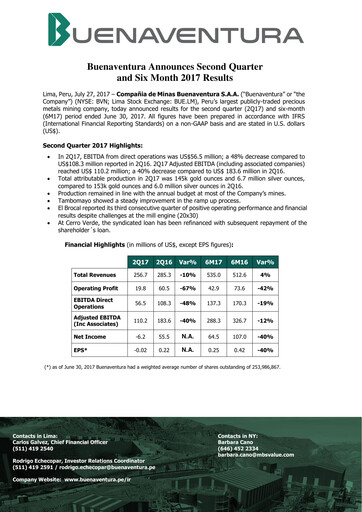 Miniature Buenaventura Mining Company  Bilan financier 2017-h1