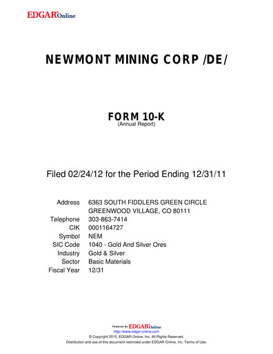 Thumbnail Newmont Annual Report 2011