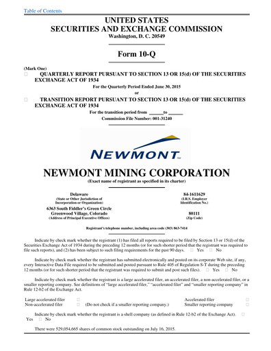 Thumbnail Newmont Quarterly Report 2015-q2