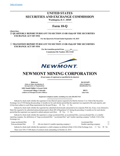Thumbnail Newmont Quarterly Report 2015-q3