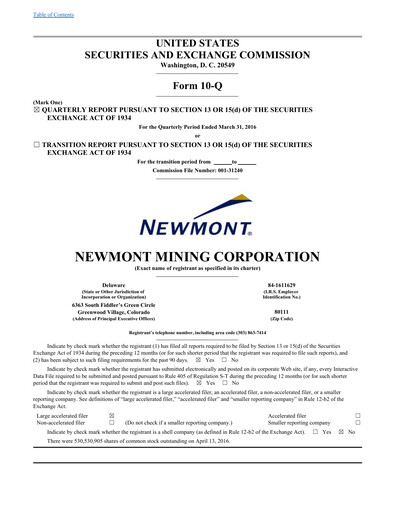 Thumbnail Newmont Quarterly Report 2016-q1