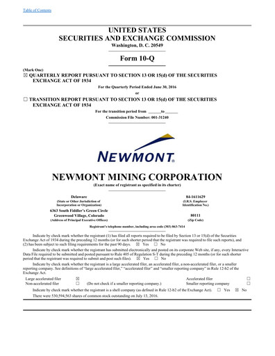 Thumbnail Newmont Quarterly Report 2016-q2