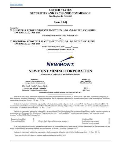 Thumbnail Newmont Quarterly Report 2018-q1