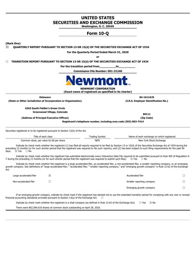Thumbnail Newmont Quarterly Report 2020-q1