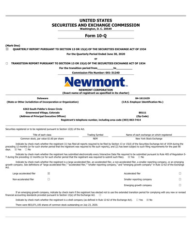 Thumbnail Newmont Quarterly Report 2020-q2