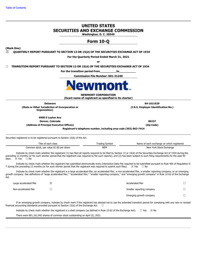 Thumbnail Newmont Quarterly Report 2021-q1