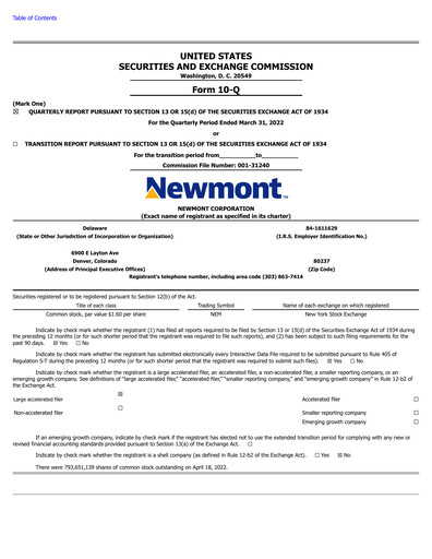 Thumbnail Newmont Quarterly Report 2022-q1
