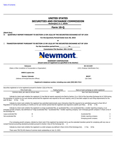 Thumbnail Newmont Quarterly Report 2023-q2