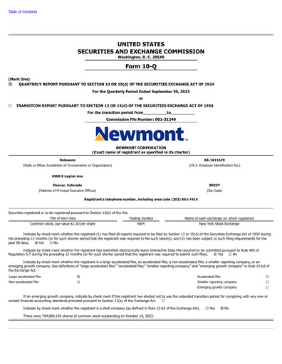 Thumbnail Newmont Quarterly Report 2023-q3