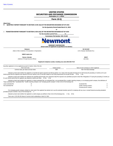Thumbnail Newmont Quarterly Report 2024-q1