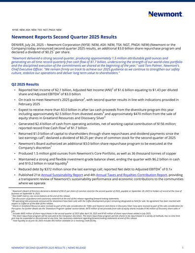 Miniature Newmont Rapport trimestriel 2025-q2
