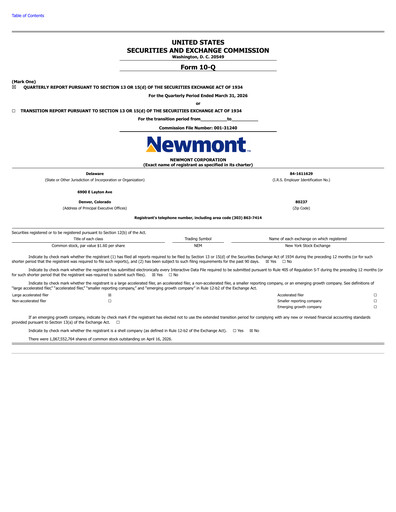 Thumbnail Newmont Quarterly Report 2026-q1