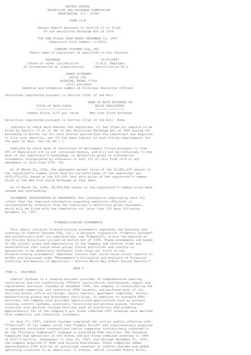 Thumbnail Comfort Systems USA Annual Report 1997