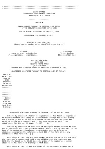 Thumbnail Comfort Systems USA Annual Report 2001