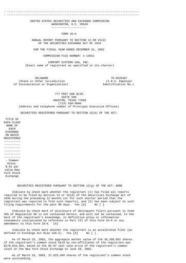 Thumbnail Comfort Systems USA Annual Report 2002