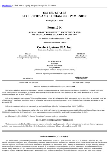 Thumbnail Comfort Systems USA Annual Report 2003