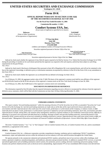 Thumbnail Comfort Systems USA Annual Report 2004