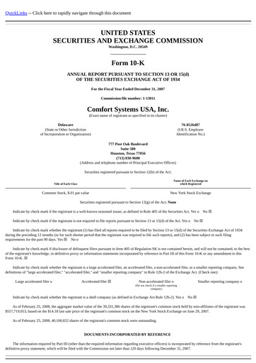 Thumbnail Comfort Systems USA Annual Report 2007