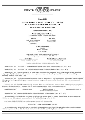 Thumbnail Comfort Systems USA Annual Report 2008