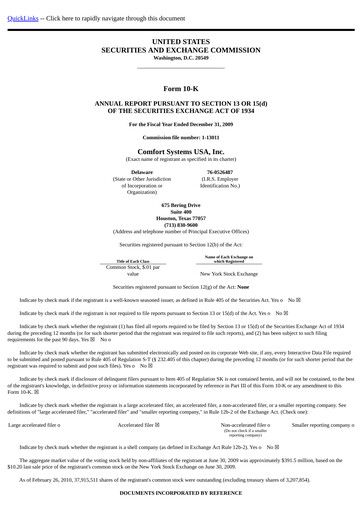 Thumbnail Comfort Systems USA Annual Report 2009