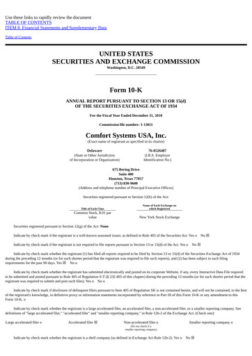 Thumbnail Comfort Systems USA Annual Report 2010