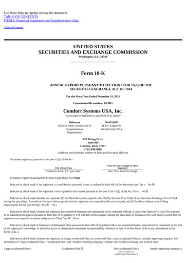 Thumbnail Comfort Systems USA Annual Report 2013