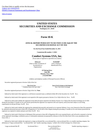 Thumbnail Comfort Systems USA Annual Report 2015