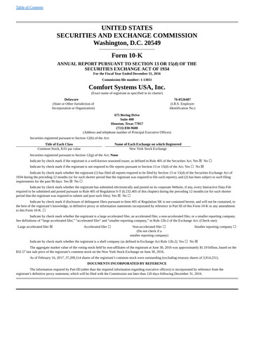 Thumbnail Comfort Systems USA Annual Report 2016