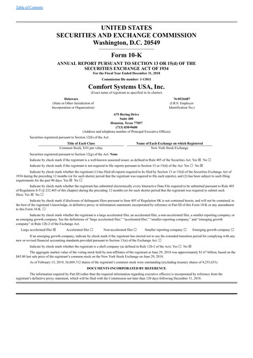 Thumbnail Comfort Systems USA Annual Report 2018