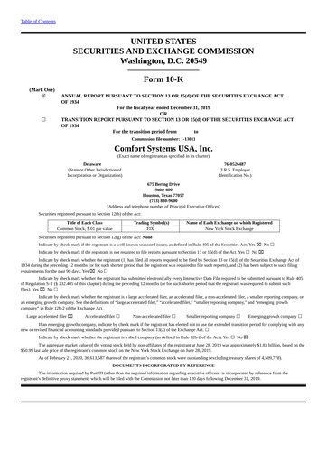 Thumbnail Comfort Systems USA Annual Report 2019