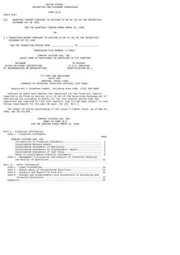 Thumbnail Comfort Systems USA Quarterly Report 1999-q1