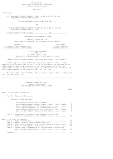 Thumbnail Comfort Systems USA Quarterly Report 1999-q2