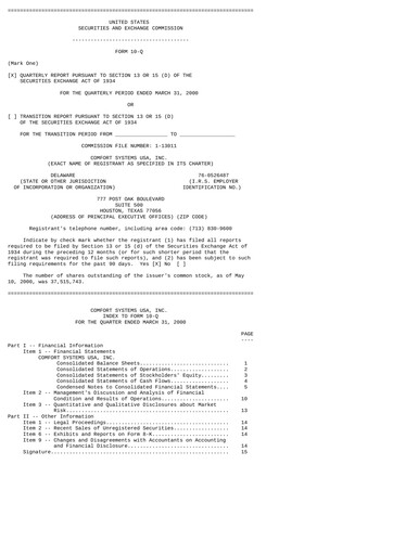 Thumbnail Comfort Systems USA Quarterly Report 2000-q1