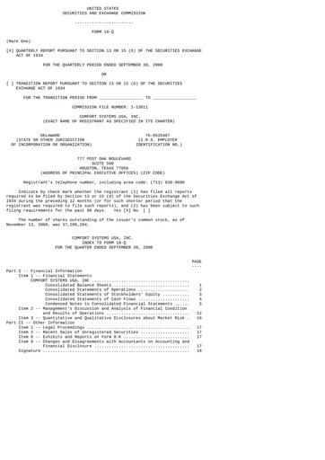 Thumbnail Comfort Systems USA Quarterly Report 2000-q3
