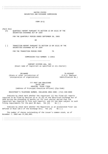 Thumbnail Comfort Systems USA Quarterly Report 2003-q3