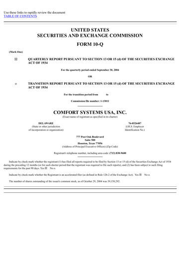 Thumbnail Comfort Systems USA Quarterly Report 2004-q3