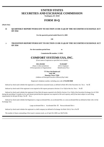 Thumbnail Comfort Systems USA Quarterly Report 2009-q1