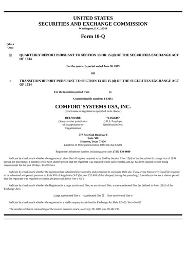 Thumbnail Comfort Systems USA Quarterly Report 2009-q2