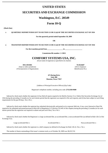 Thumbnail Comfort Systems USA Quarterly Report 2009-q3
