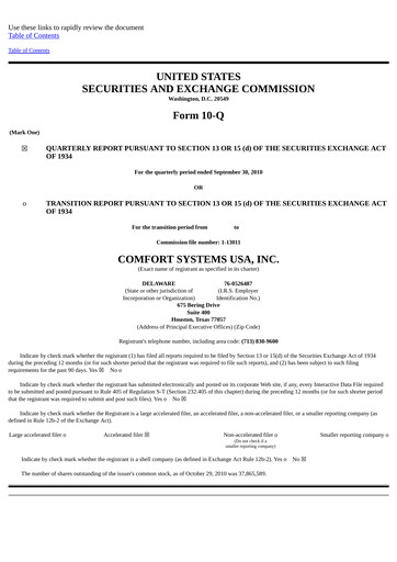 Thumbnail Comfort Systems USA Quarterly Report 2010-q3